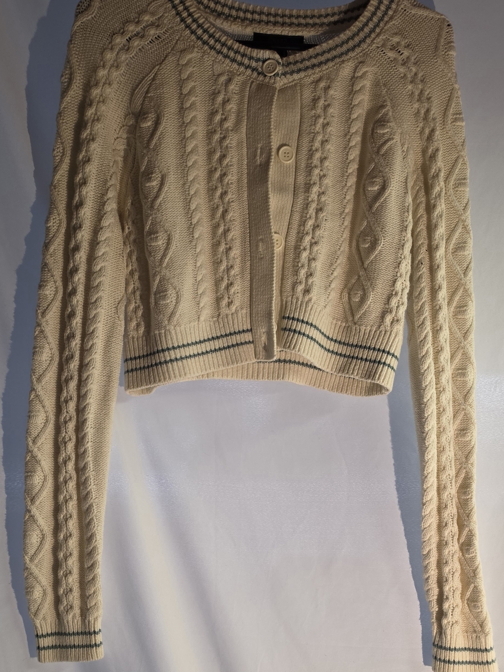 Cream Cable-Knit Cropped Cardigan Sweater, Forever 21, MEDIUM